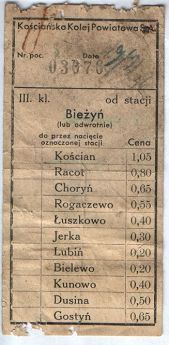 Bilet blankietowy Kociaskiej Kolei Powiatowej z 1936 r.